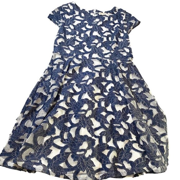 Maison Jules Fit & Flare Dress Cotton Lining With Mesh/Floral Applique Overlay M - Picture 1 of 9